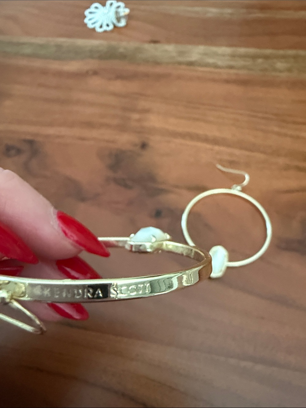 Kendra Scott Gold Hoop Earrings with White Stone - Picture 2 of 3